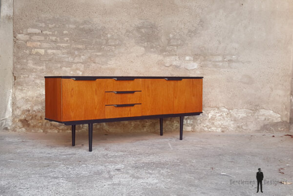 Enfilade vintage scandinave, teck, poignées noires