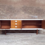 Enfilade, buffet, bar, vintage scandinave, blanc et teck gentlemen designers
