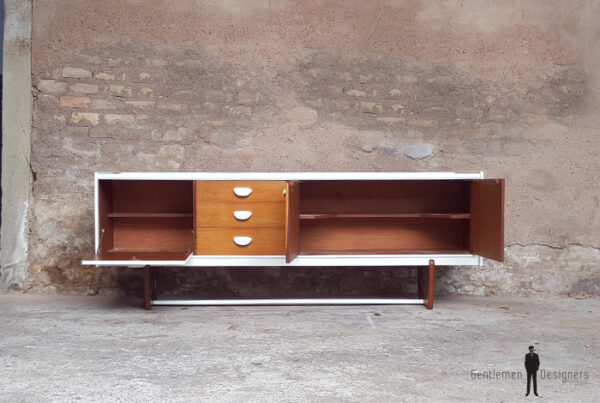 Enfilade, buffet, bar, vintage scandinave, blanc et teck gentlemen designers