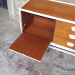 Enfilade, buffet, bar, vintage scandinave, blanc et teck gentlemen designers