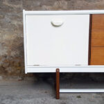 Enfilade, buffet, bar, vintage scandinave, blanc et teck gentlemen designers