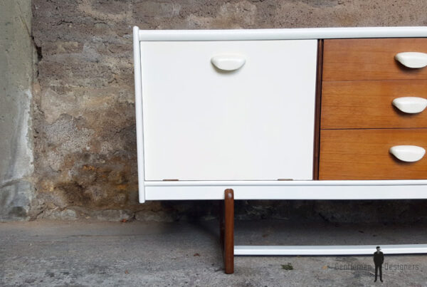 Enfilade, buffet, bar, vintage scandinave, blanc et teck gentlemen designers