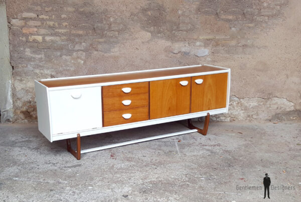 Enfilade, buffet, bar, vintage scandinave, blanc et teck gentlemen designers