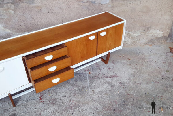 Enfilade, buffet, bar, vintage scandinave, blanc et teck gentlemen designers