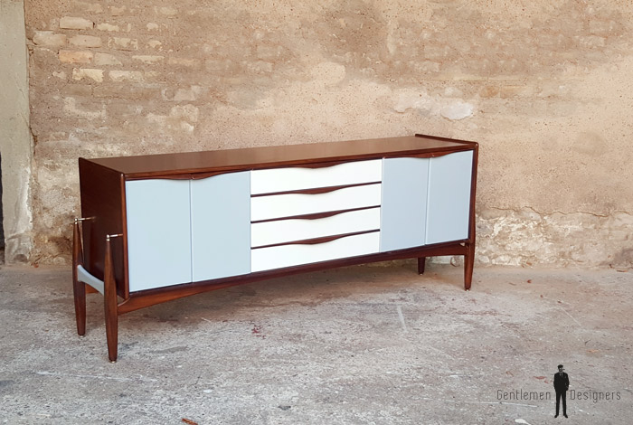 Enfilade vintage scandinave, teck, 4 tiroirs, 4 portes