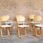 6 chaises vintage Casala, blanche et bois clair gentlemen designers vintage