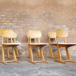 6 chaises vintage Casala, blanche et bois clair gentlemen designers vintage