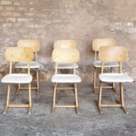 6 chaises vintage Casala, blanche et bois clair gentlemen designers vintage