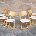 6 chaises vintage Casala, blanche et bois clair gentlemen designers vintage