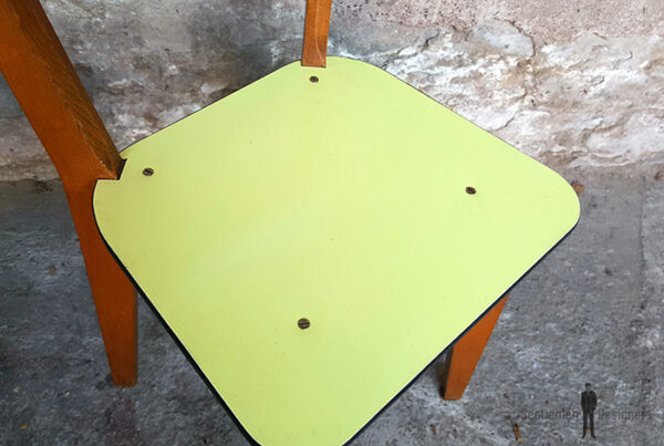 lot 6 chaises formica,pieds bois, bleu et vert, vintage