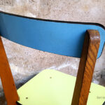 lot 6 chaises formica,pieds bois, bleu et vert, vintage