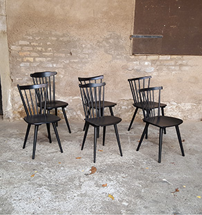 6 chaises à barreaux vintage noir, style Baumann V5 vintage Gentlemen designers V5 Baumann strasbourg paris alsace