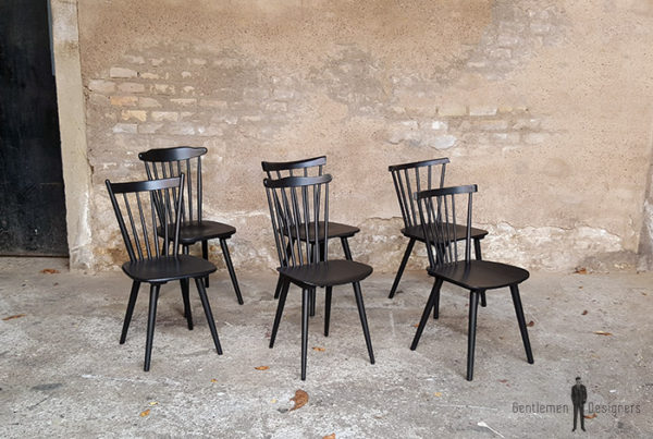 6 chaises à barreaux vintage noir, style Baumann V5 vintage Gentlemen designers V5 Baumann strasbourg paris alsace