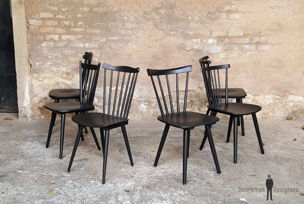 6 chaises à barreaux vintage noir, style Baumann V5 vintage Gentlemen designers V5 Baumann strasbourg paris alsace