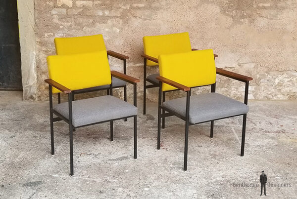 lot_chaises_tissu-gris_jaune_teck_pieds_metal_sur_mesure_vintage_unique_original_gentlemen_designers_strasbourg_paris_alsace_handschuheim_bas-rhin_france-(2)