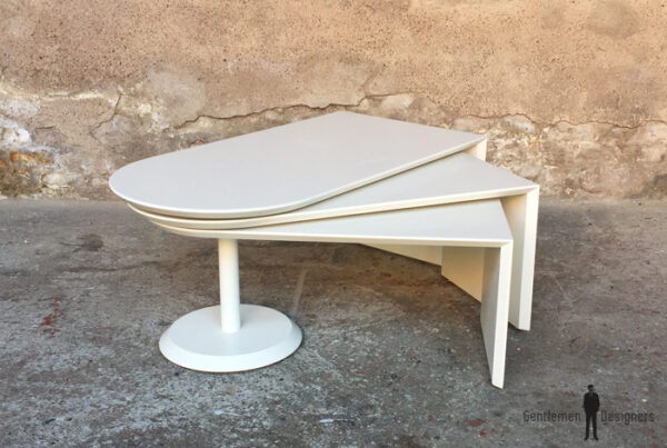 Table Basse Annee 60 Trois Plateaux Pivotants 360 Blanche