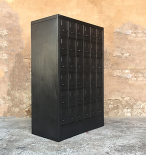 Armoire en métal avec portes étiquettes, 36 tiroirs, Someta, Strafor, industriel, since 50