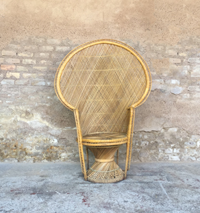 Fauteuil Emmanuelle, Pomare, style bohème, rotin tressé, since 1970