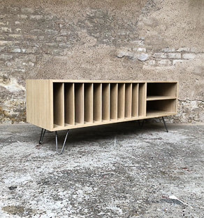 Meuble de rangement vinyle, ampli, platine en chêne massif