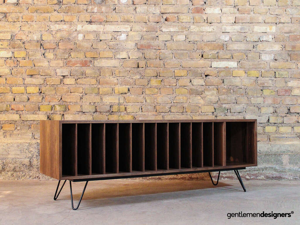 Meuble de rangement vinyles, ampli, platine en noyer ...