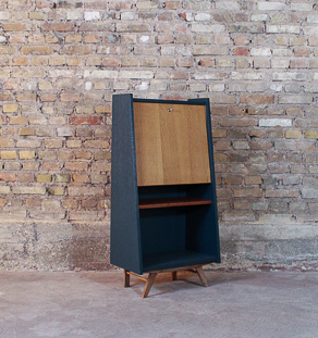 Meuble de rangement, bureau, secrétaire vintage chêne, circa 1950