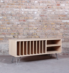 Meuble de rangement pour vinyles, ampli, platine en chêne