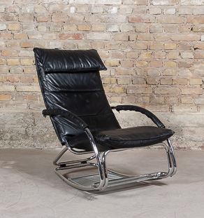 Rocking chair, chaise longue, fauteuil lounge avec repose pied, circa 1970