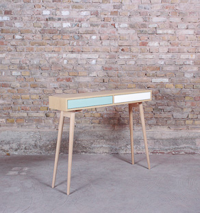 Console en chêne avec deux tiroirs laqués