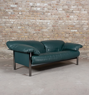 Canapé Sofa de Pierluigi Cerri pour Poltrona Frau, modèle Pausa en cuir vert, 1993