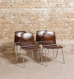 Lot de 4 chaises Pagholz en Pagwood, années 60, design Adam Stegner