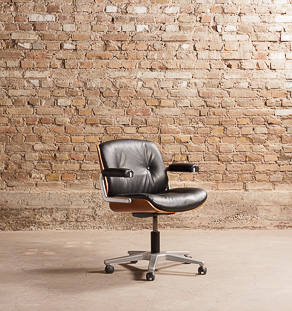 Fauteuil de bureau vintage en simili cuir noir, designer Martin Stoll