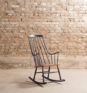 Fauteuil à bascule rocking-chair scandinave, design Lana Larsson pour Nesto, circa 1960