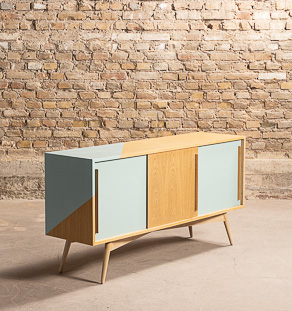 Enfilade / buffet en chêne revisitée dans des teintes de bleu