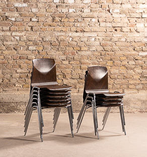 Lot de 10 chaises Pagholz en Pagwood, années 60, design Adam Stegner