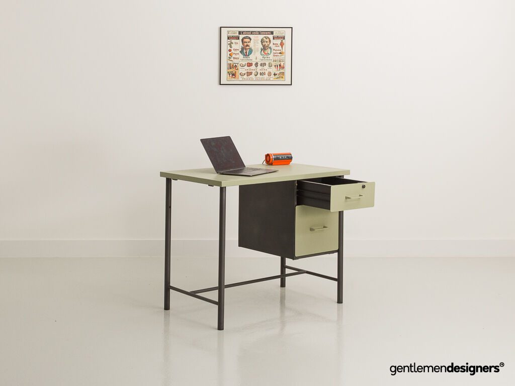 Bureau secrétaire abattant bois métal - Made in Meubles