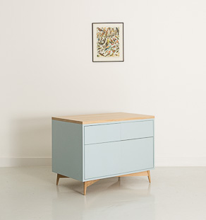 Commode 4 tiroirs plateau et piétement en chêne massif