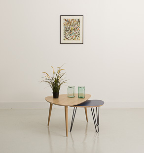 Duo de table basse en chêne et stratifié bleu