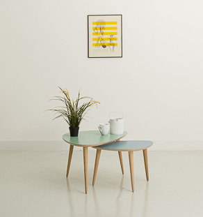 Duo de table basse en stratifié bleu et vert