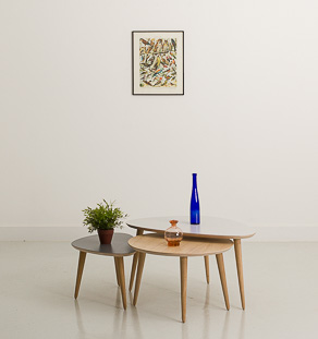 Trio de table basse en stratifié gris et chêne