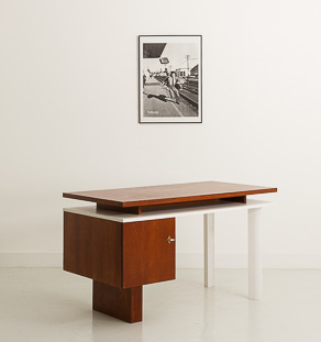 Bureau avec caisson et double plateaux entièrement relooké et restauré